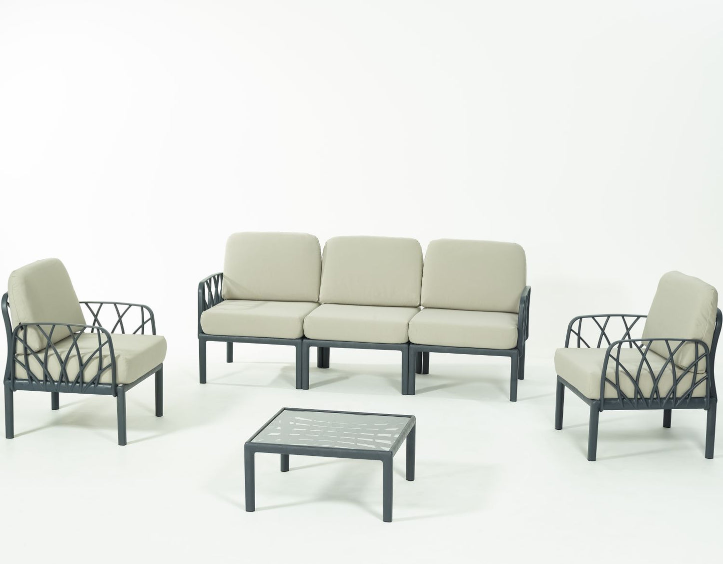 Novussi Garda Sofa Set 3 + 1 + 1 + Glass Center Table